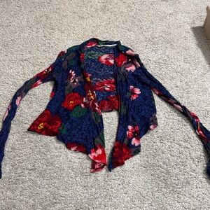 Kimchi Blue Floral Cardigan - Blue and Red